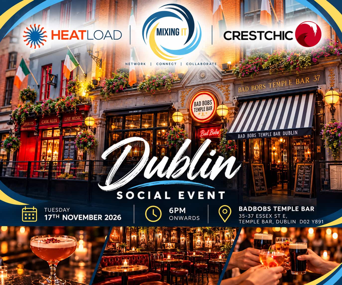Mixing IT Dublin networking event logo sponsored by HeatLoad and Crestchic Loadbanks at Bad Bobs Temple Bar.